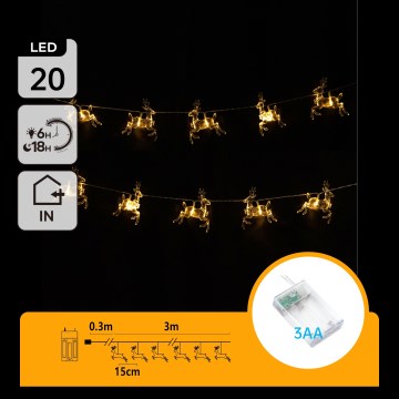 Aigostar - Guirnalda LED 20xLED/3xAA 3,3m con figuras de reno