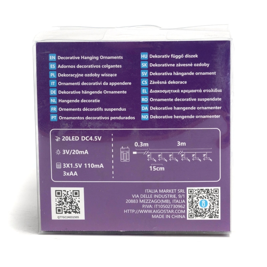 Aigostar - Guirnalda LED 20xLED/3xAA 3,3m con figuras de reno