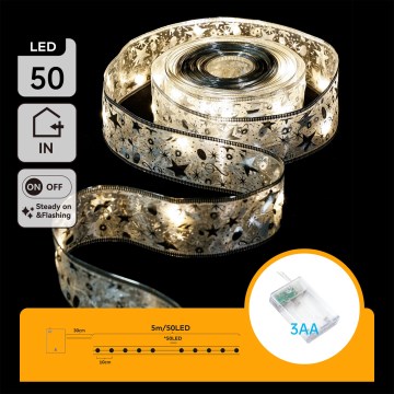 Aigostar - Guirnalda LED 50xLED/3xAA, 5 m, blanco cálido, plateada