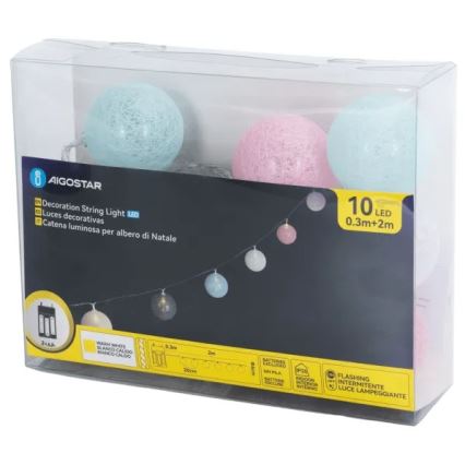 Aigostar - Guirnalda LED de Navidad 10xLED/3xAA 2m blanco cálido