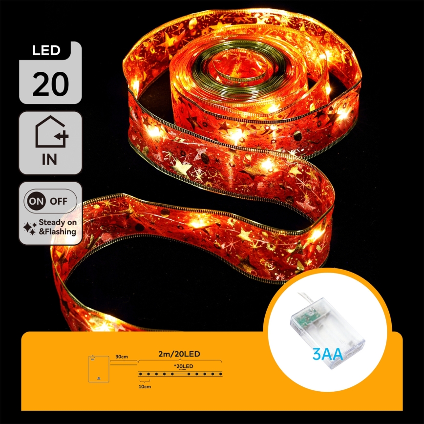 Aigostar - Guirnalda LED de Navidad 20xLED/3xAA 2 m blanco cálido y rojo