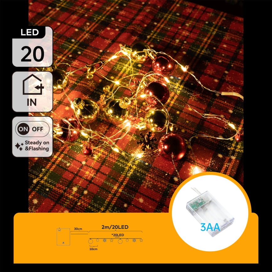 Aigostar - Guirnalda LED de Navidad 20xLED/3xAA 2m blanco cálido