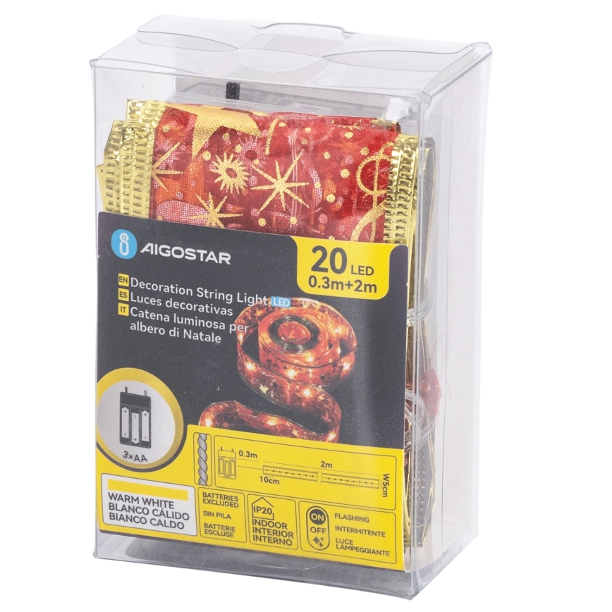 Aigostar - Guirnalda LED de Navidad 20xLED/3xAA 2 m blanco cálido y rojo