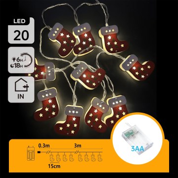 Aigostar - Guirnalda LED de Navidad 20xLED/3xAA 3 m blanco cálido con calcetines navideños
