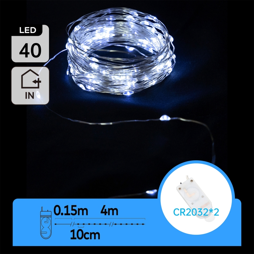 Aigostar - Guirnalda LED de Navidad 40xLED/2x3V 4m blanco frío