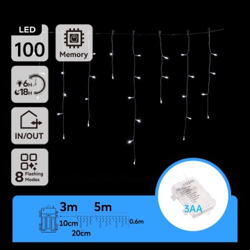 Aigostar - Guirnalda LED exterior 100 LEDs/8 funciones/3xAA 8x0,6 m IP44 blanco frío