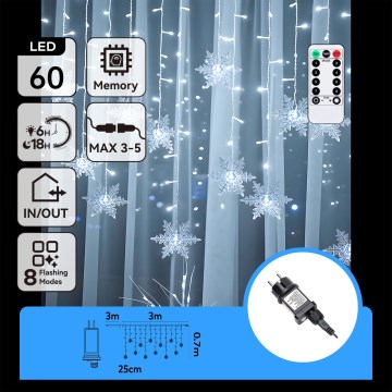 Aigostar - Guirnalda LED exterior 120 LEDs/8 funciones 3x0,7m IP44 blanco frío + mando a distancia