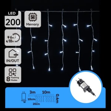 Aigostar - Guirnalda LED exterior 200xLED/3,6W/230V/8 funciones 10x0,4m IP44 blanco frío