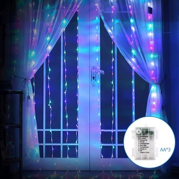 Aigostar - Guirnalda LED exterior navideña 200xLED/8 funciones 3xAA 5x2m IP44 multicolor
