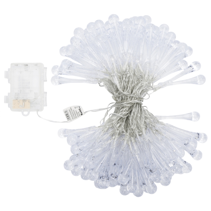 Aigostar - Guirnalda LED de exterior para Navidad 100xLED/8 funciones 3xAA 10m IP44 blanco frío con forma de gota