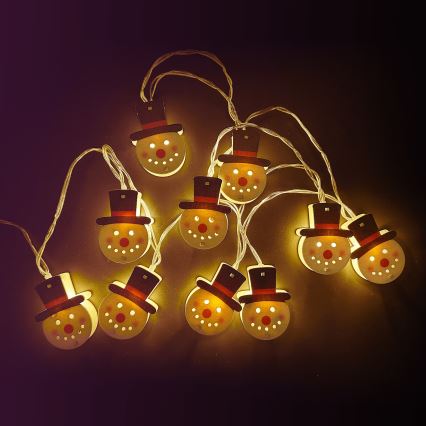 Aigostar - Guirnalda LED navideña, 10xLED/3xAA, 1,5m, blanco cálido, con muñeco de nieve