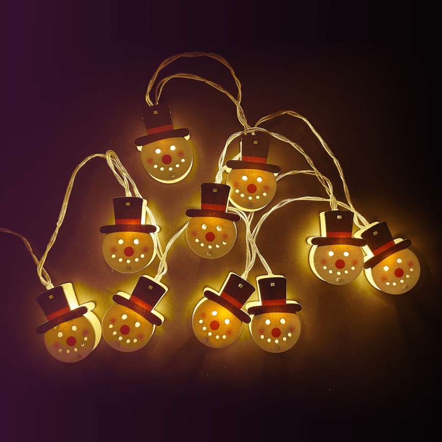 Aigostar - Guirnalda LED navideña, 10xLED/3xAA, 1,5m, blanco cálido, con muñeco de nieve