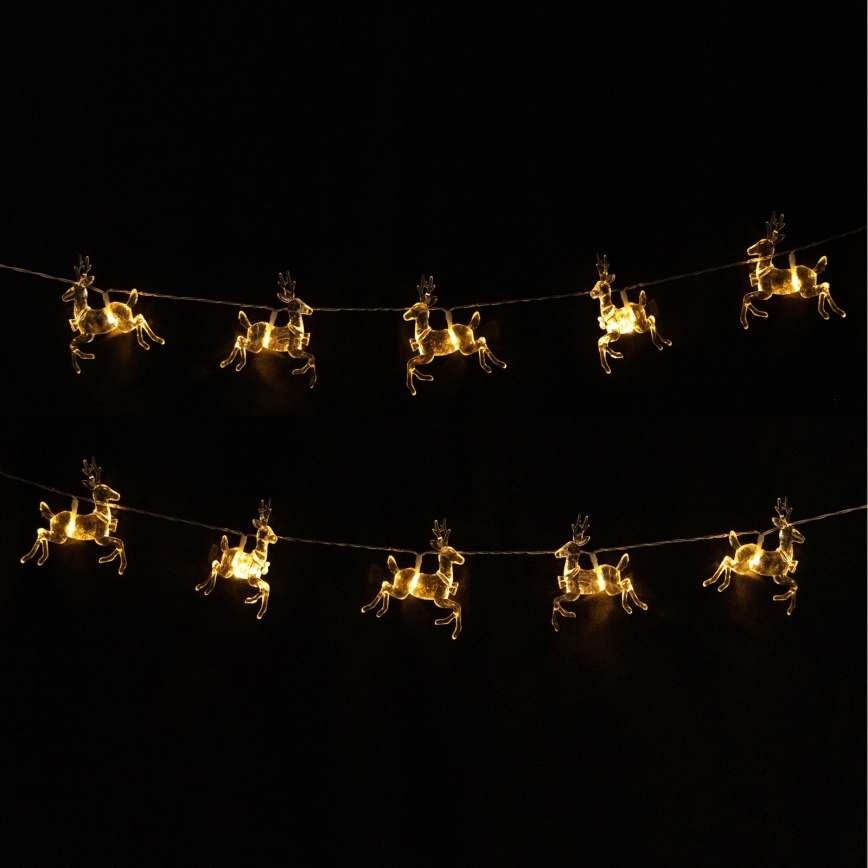 Aigostar - Guirnalda LED navideña 10xLED/3xAA 1,5m blanco cálido con renos