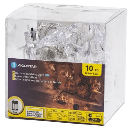Aigostar - Guirnalda LED navideña 10xLED/3xAA 1,5m blanco cálido con renos