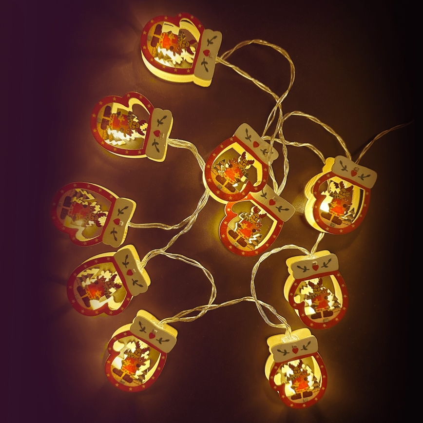Aigostar - Guirnalda LED navideña 10xLED/3xAA 1,5m blanco cálido en forma de guante