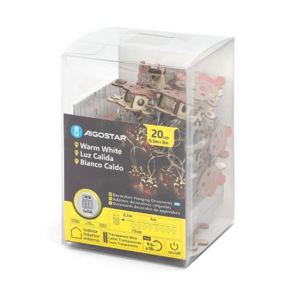 Aigostar - Guirnalda LED navideña 20xLED/3xAA 3m blanco cálido reno