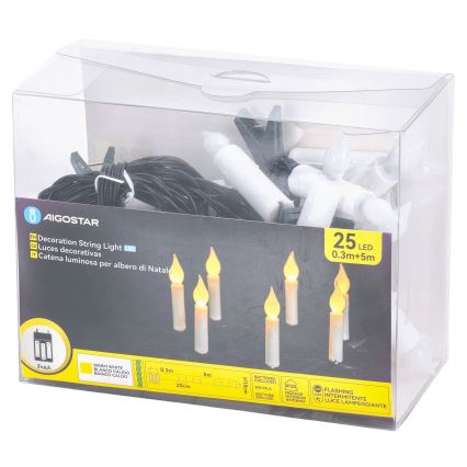 Aigostar - Guirnalda navideña LED, 25 LEDs, 5 m, alimentada por 3 pilas AA, blanco cálido
