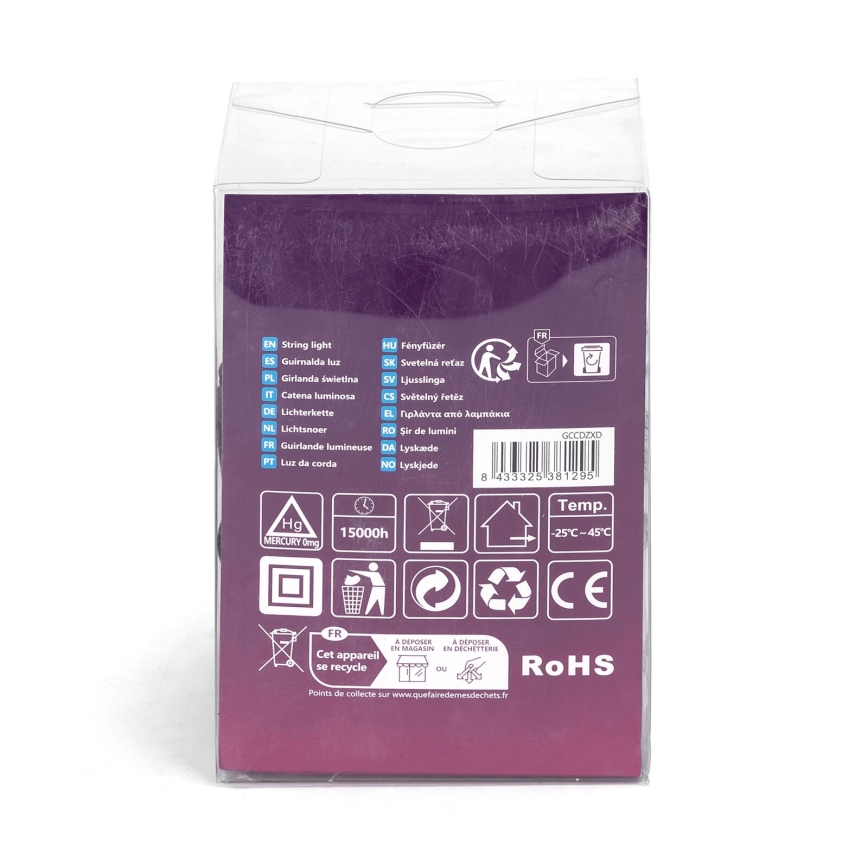 Aigostar - Guirnalda LED navideña para exterior, 50 LEDs, 8 modos, 8 m, IP44, blanco frío