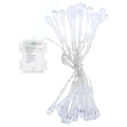 Aigostar - Guirnalda navideña LED para exterior, 25 LED / 8 funciones, 3xAA, 2,5 m, IP44, blanco cálido, con forma de gotas