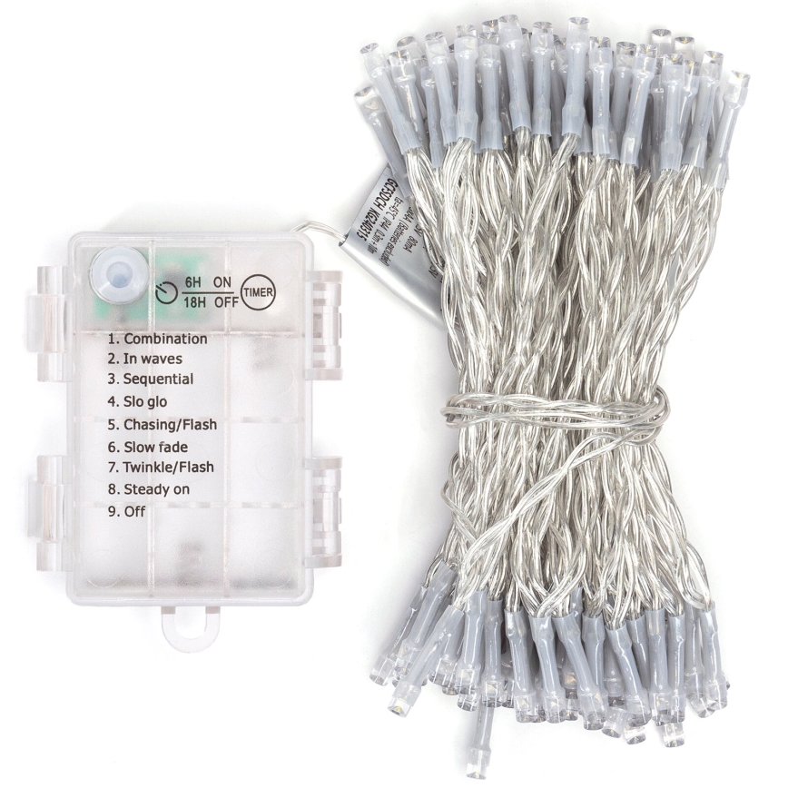 Aigostar - Guirnalda LED para exterior, 100 LEDs, 8 funciones, 3xAA, 10,3 m, IP44, blanco cálido