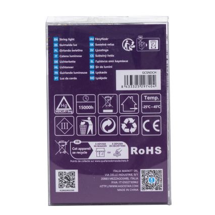 Aigostar - Guirnalda LED para exterior, 100 LEDs, 8 funciones, 3xAA, 10,3 m, IP44, blanco cálido