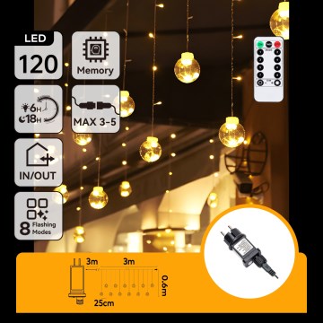 Aigostar - Guirnalda LED para exterior 120xLED/8 funciones 3x0,6m IP44 blanco cálido + mando a distancia