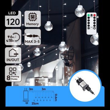 Aigostar - Guirnalda LED para exterior 120xLED/8 funciones 3x0,6m IP44 blanco frío + mando a distancia