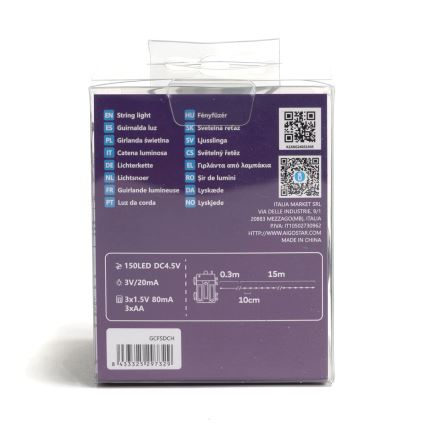 Aigostar - Guirnalda LED para exterior 150 LED/8 funciones 3x AA 15,3 m IP44 blanco cálido