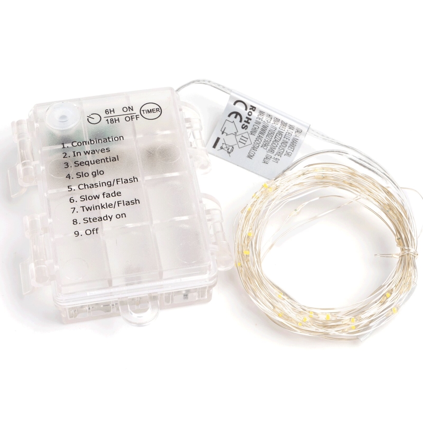 Aigostar - Guirnalda LED para exterior 150xLED/8 funciones 3xAA 15,3m IP44 blanco cálido