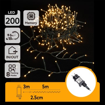 Aigostar - Guirnalda LED para exterior 200 LEDs / 8 funciones, 8 m, IP44, blanco cálido