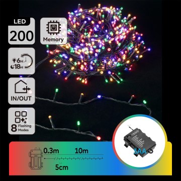 Aigostar - Guirnalda LED para exterior 200 LEDs / 8 modos / 3xAA / 10,3 m / IP44 / multicolor