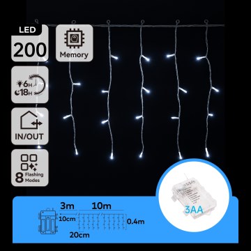 Aigostar - Guirnalda LED para exterior 200xLED/8 funciones 13x0,4m IP44 blanco frío