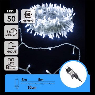 Aigostar - Guirnalda LED para exterior 50 LEDs/8 funciones 8 m IP44 blanco frío