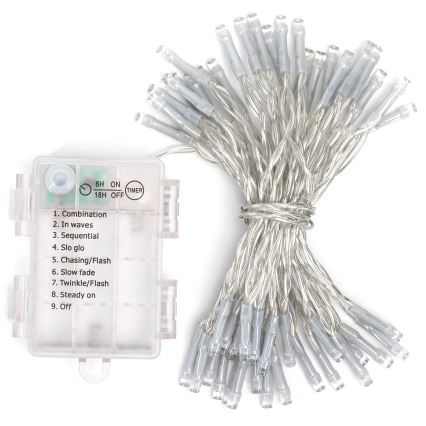 Aigostar - Guirnalda LED para exterior 50xLED/8 funciones, 3xAA, 5,3 m, IP44, blanco cálido