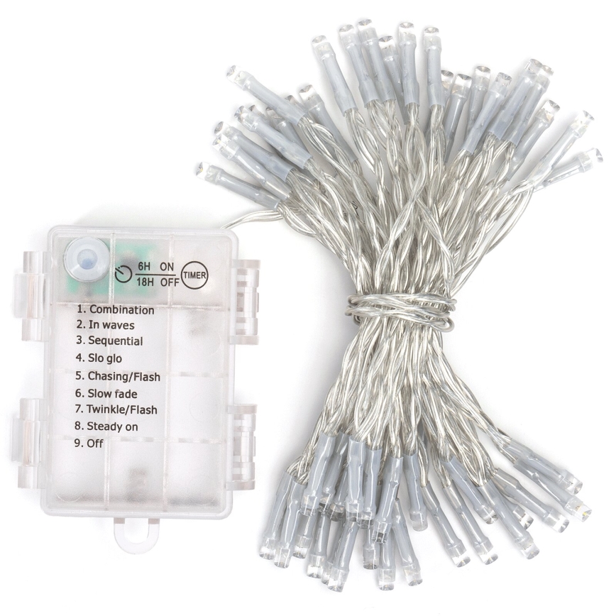 Aigostar - Guirnalda LED para exterior 50xLED/8 funciones, 3xAA, 5,3 m, IP44, blanco cálido