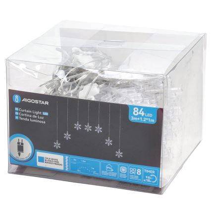 Aigostar - Guirnalda LED para exterior 84xLED/8 funciones 1,2x1m IP44 blanco frío copos de nieve