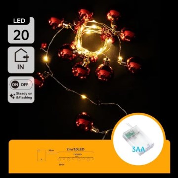 Aigostar - Guirnalda LED para Navidad, 20 LEDs, 3x AA, 2 m, blanco cálido