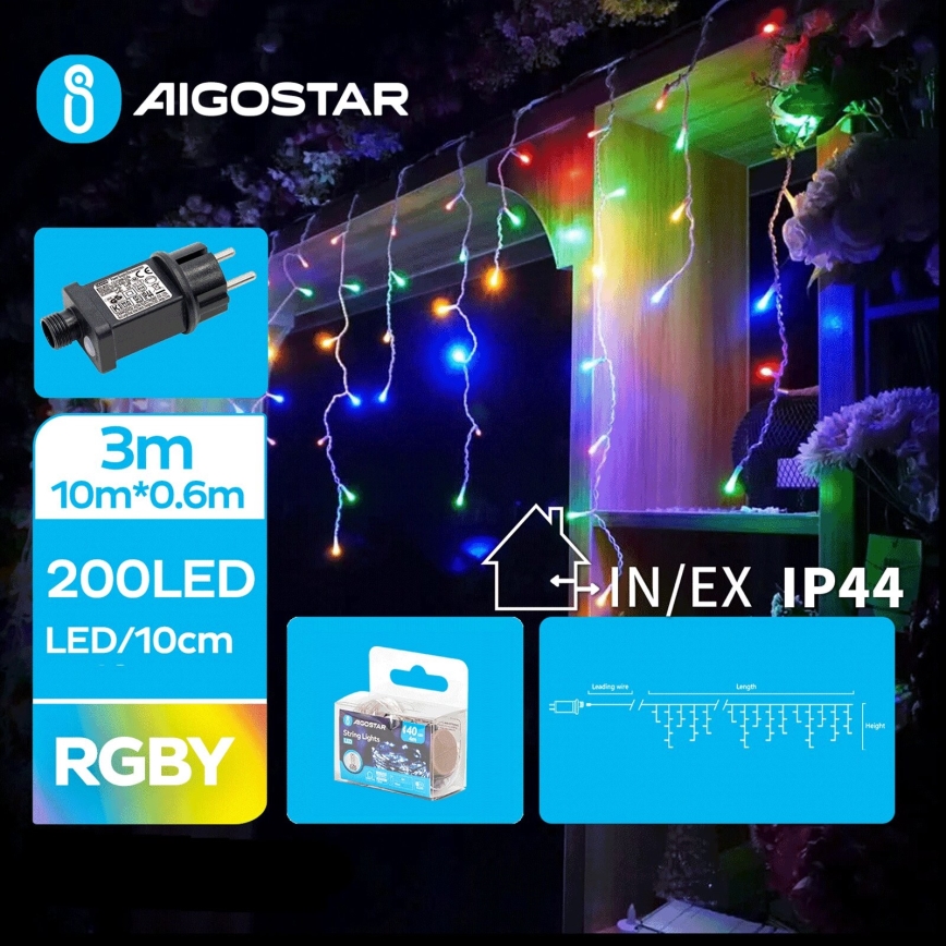 Aigostar - Guirnalda luminosa navideña LED para exterior 200xLED/8 funciones 13x0,6m IP44 multicolor
