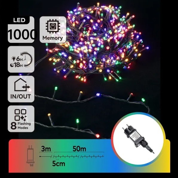 Aigostar - Guirnalda navideña LED para exterior 1000 LEDs/8 funciones 53 m IP44 multicolor