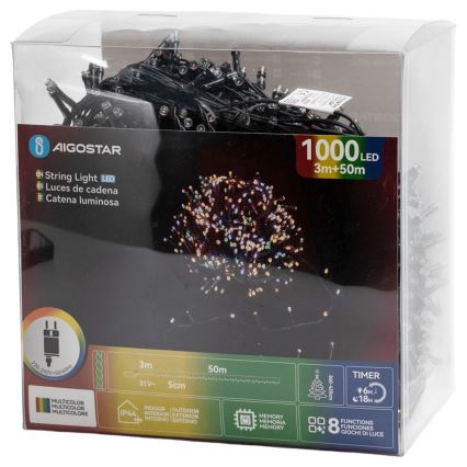 Aigostar - Guirnalda navideña LED para exterior 1000 LEDs/8 funciones 53 m IP44 multicolor
