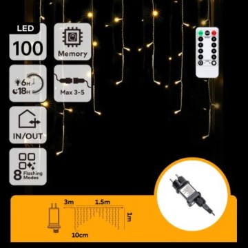 Aigostar - Guirnalda navideña LED para exterior 100xLED/6W/230V/8 funciones 1,5x1m IP44 blanco cálido + mando a distancia