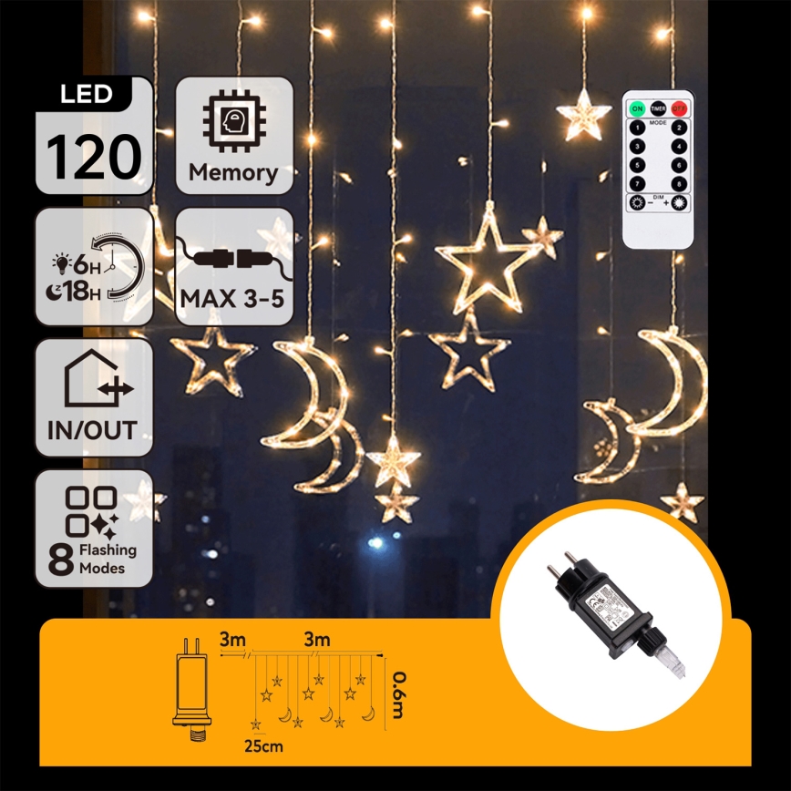 Aigostar - Guirnalda navideña LED para exterior 120 LED/6W/230V/8 funciones 3x0,6m IP44 blanco cálido + mando a distancia