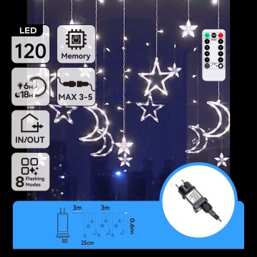 Aigostar - Guirnalda navideña LED para exterior 120xLED/6W/230V/8 funciones 3x0,6m IP44 blanco frío + control remoto