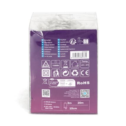 Aigostar - Guirnalda navideña LED para exterior 200xLED/8 funciones 23m IP44 blanco cálido