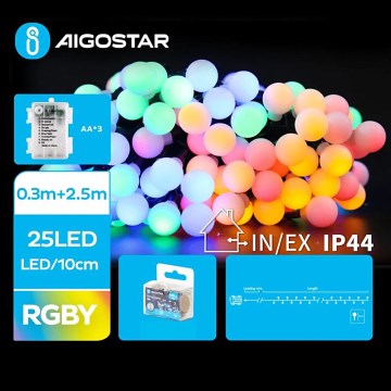 Aigostar - Guirnalda navideña LED para exterior 25 LEDs/3x AA/8 funciones 2,8 m IP44 multicolor