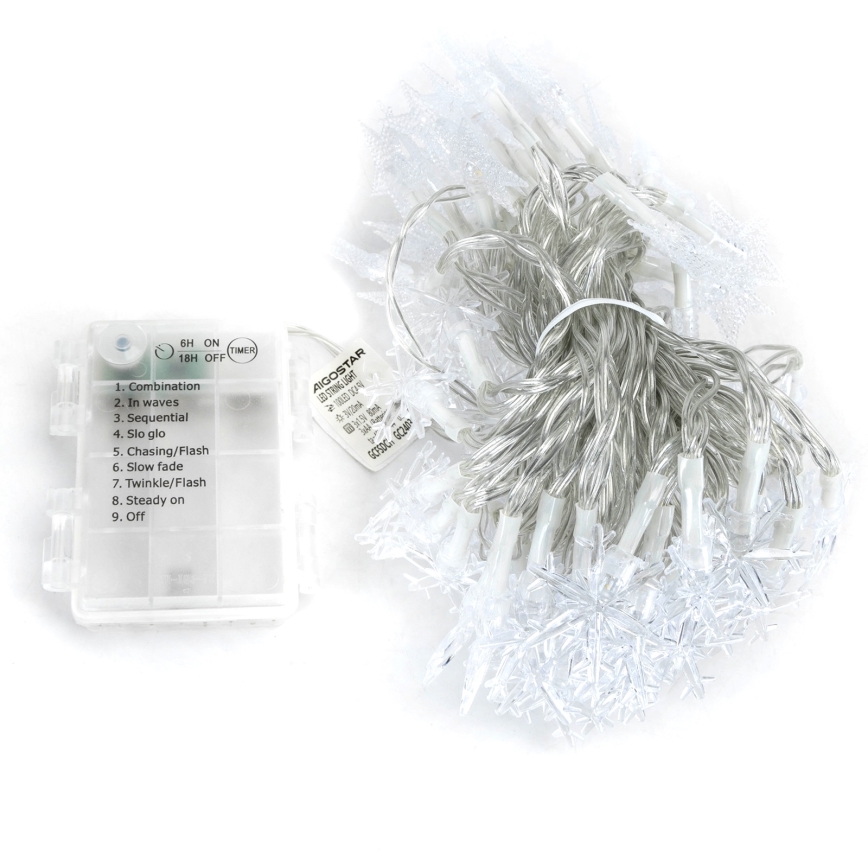 Aigostar - Cadena de luces navideñas LED para exterior, 25 LEDs, 8 funciones, alimentada por 3xAA, 2,5 m, IP44, blanco cálido, con estrellas