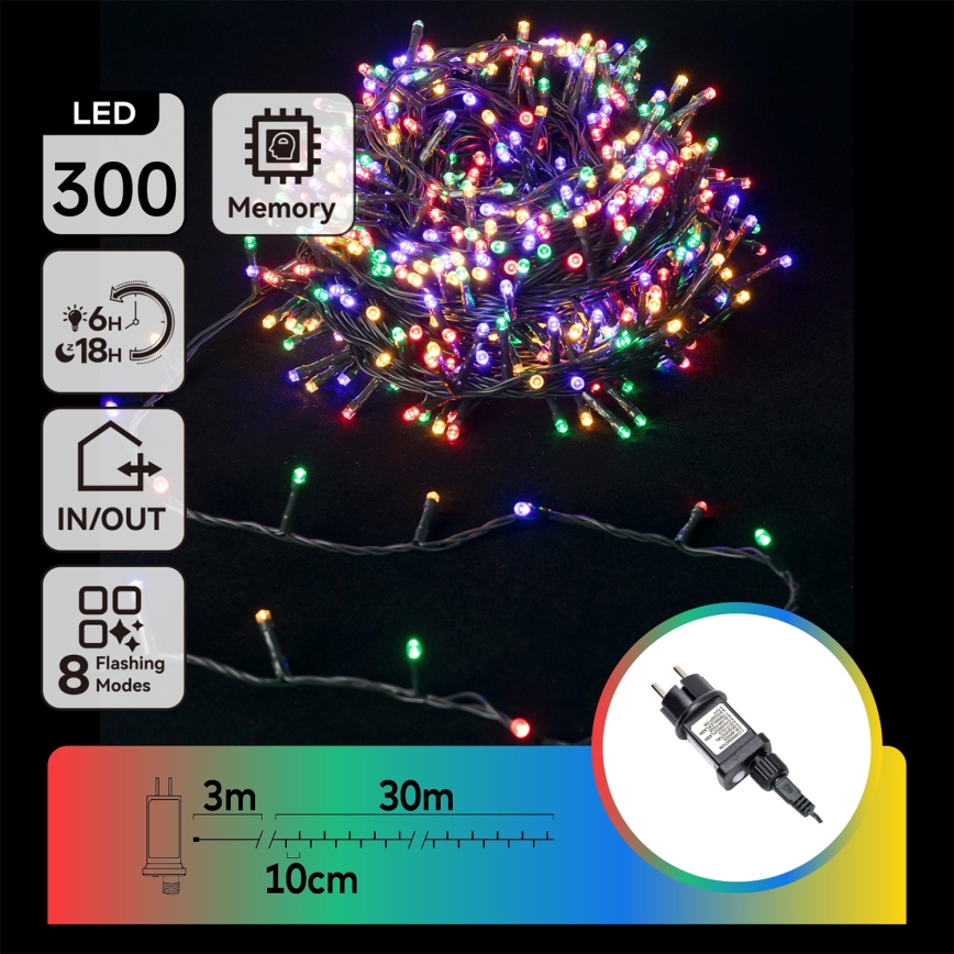 Aigostar - Guirnalda navideña LED para exterior, 300 LEDs, 30 m, IP44, multicolor