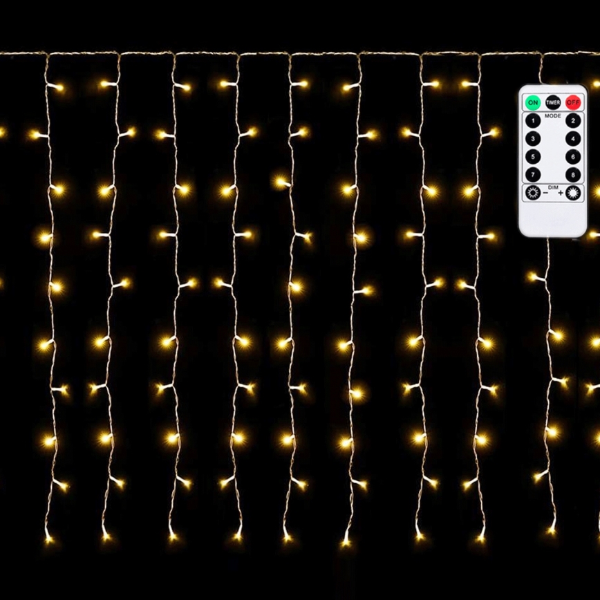 Aigostar - Guirnalda navideña LED para exterior 300xLED/8 funciones 3x1m IP44 blanco cálido + mando a distancia