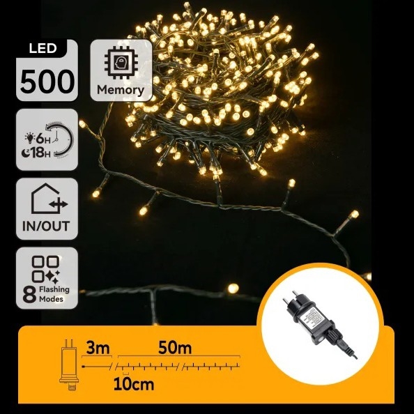 Aigostar - Guirnalda navideña LED para exterior 500xLED/8 funciones 50m IP44 blanco cálido