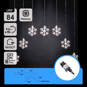 Aigostar - Guirnalda navideña LED para exterior 70 LEDs/8 funciones 1,2x1m IP44 blanco frío con copos de nieve
